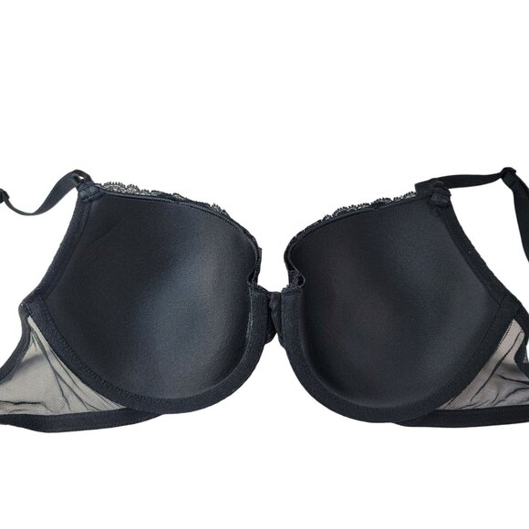 Victoria's Secret Lace Overlay Lined Demi Bra Black 32DD Adj Trim Mesh Underwire - Picture 7 of 11